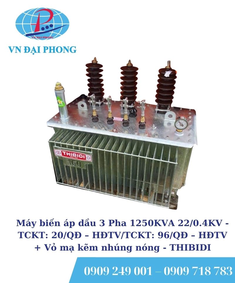 Máy Biến Áp Dầu 3 Pha 1250KVA 22/0.4KV Vỏ Mạ Kẽm Nhúng Nóng